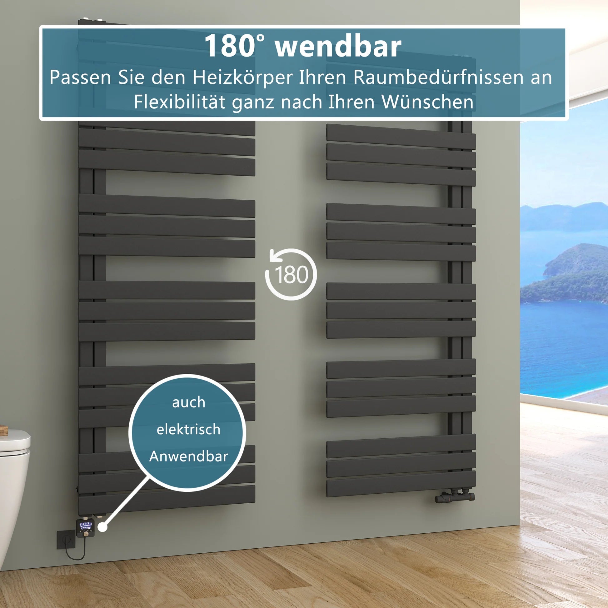 ELANOR Badheizkörper | Handtuchheizkörper | Seitlich offen | Elektro & Warmwasser - Heizkörper & Bad