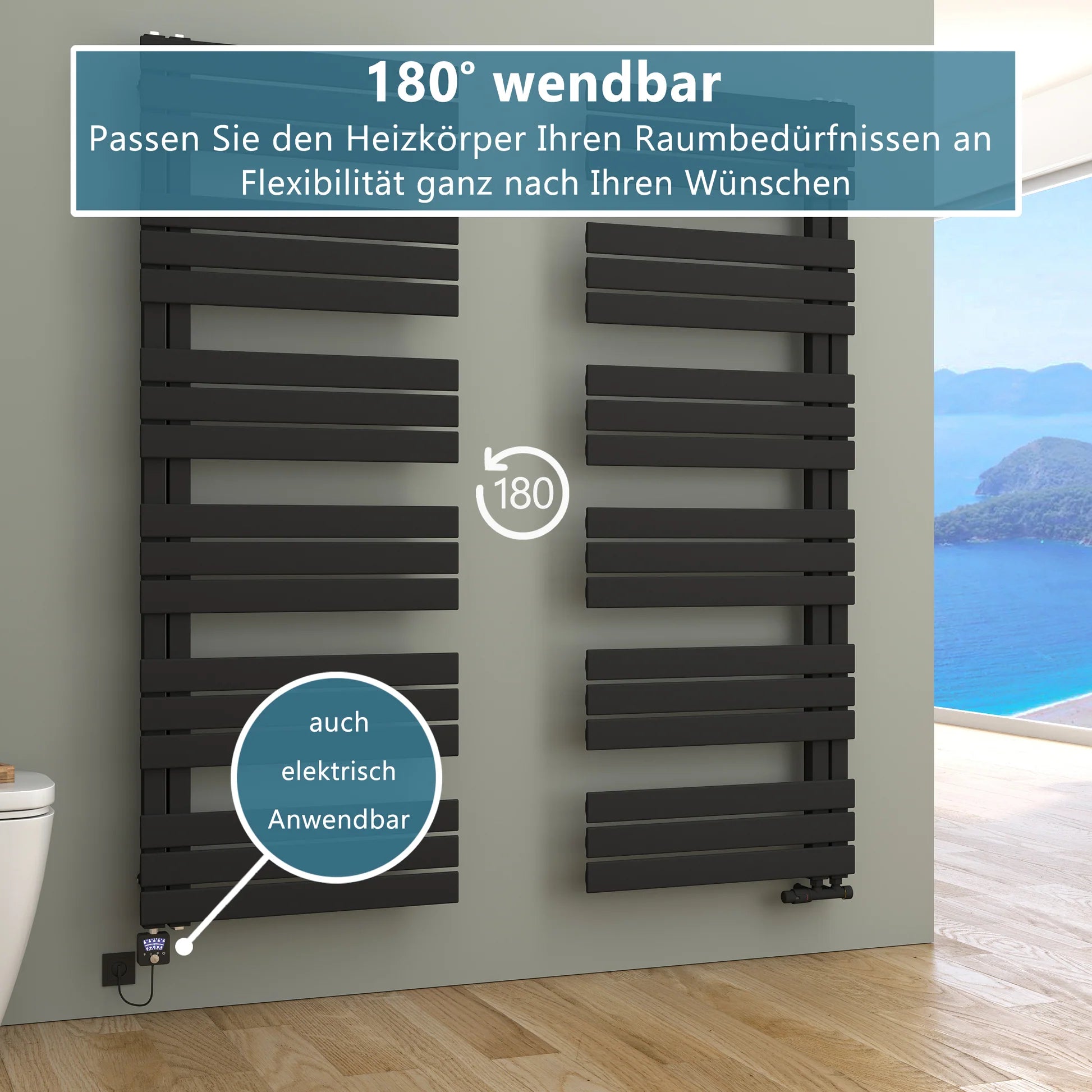 ELANOR Badheizkörper | Handtuchheizkörper | Seitlich offen | Elektro & Warmwasser - Heizkörper & Bad