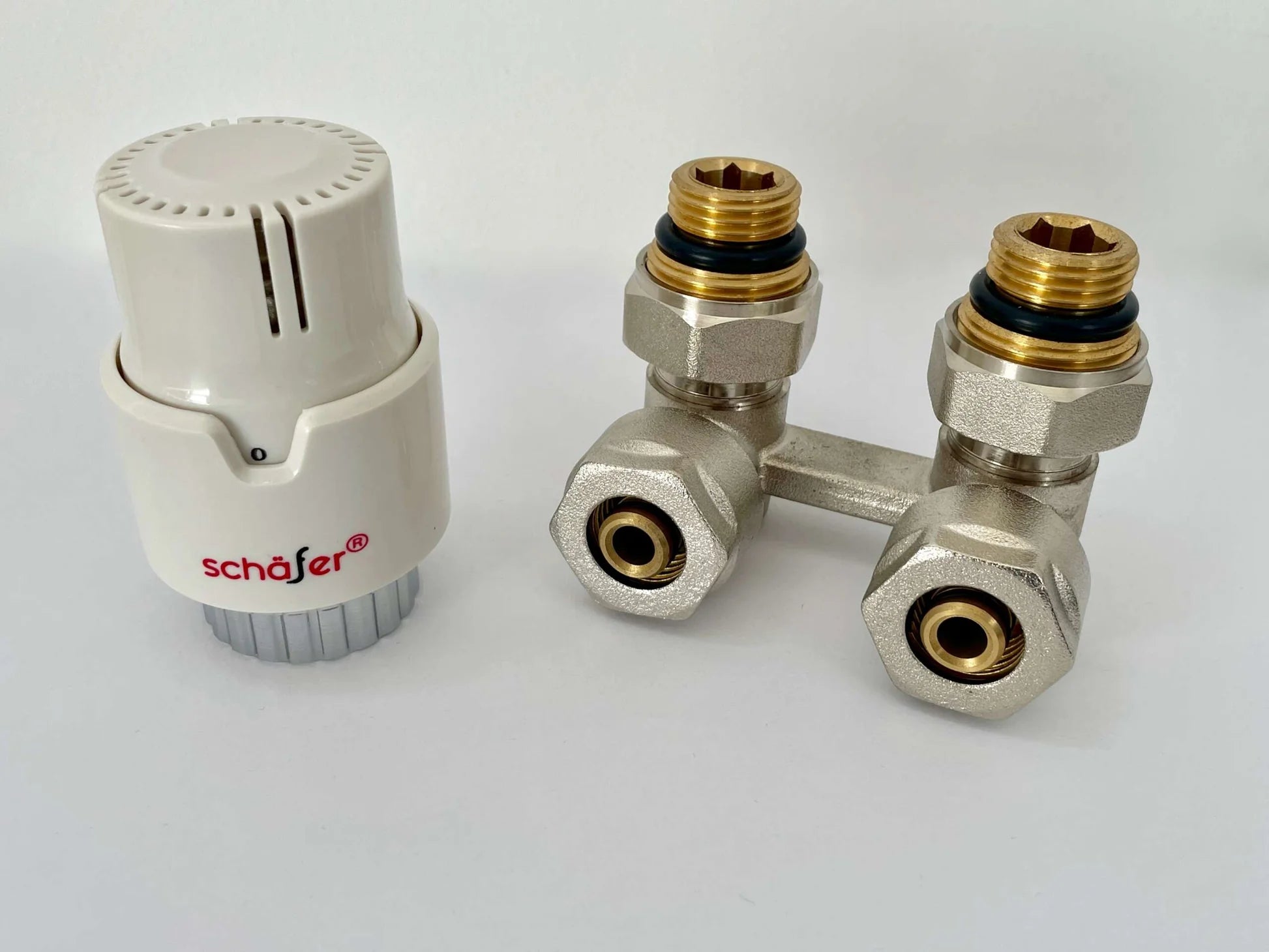 Zweirohr-Hahnblock | Ventil-Heizkörper | Winkelform | 3/4″ Außengewinde - Heizkörper & Bad