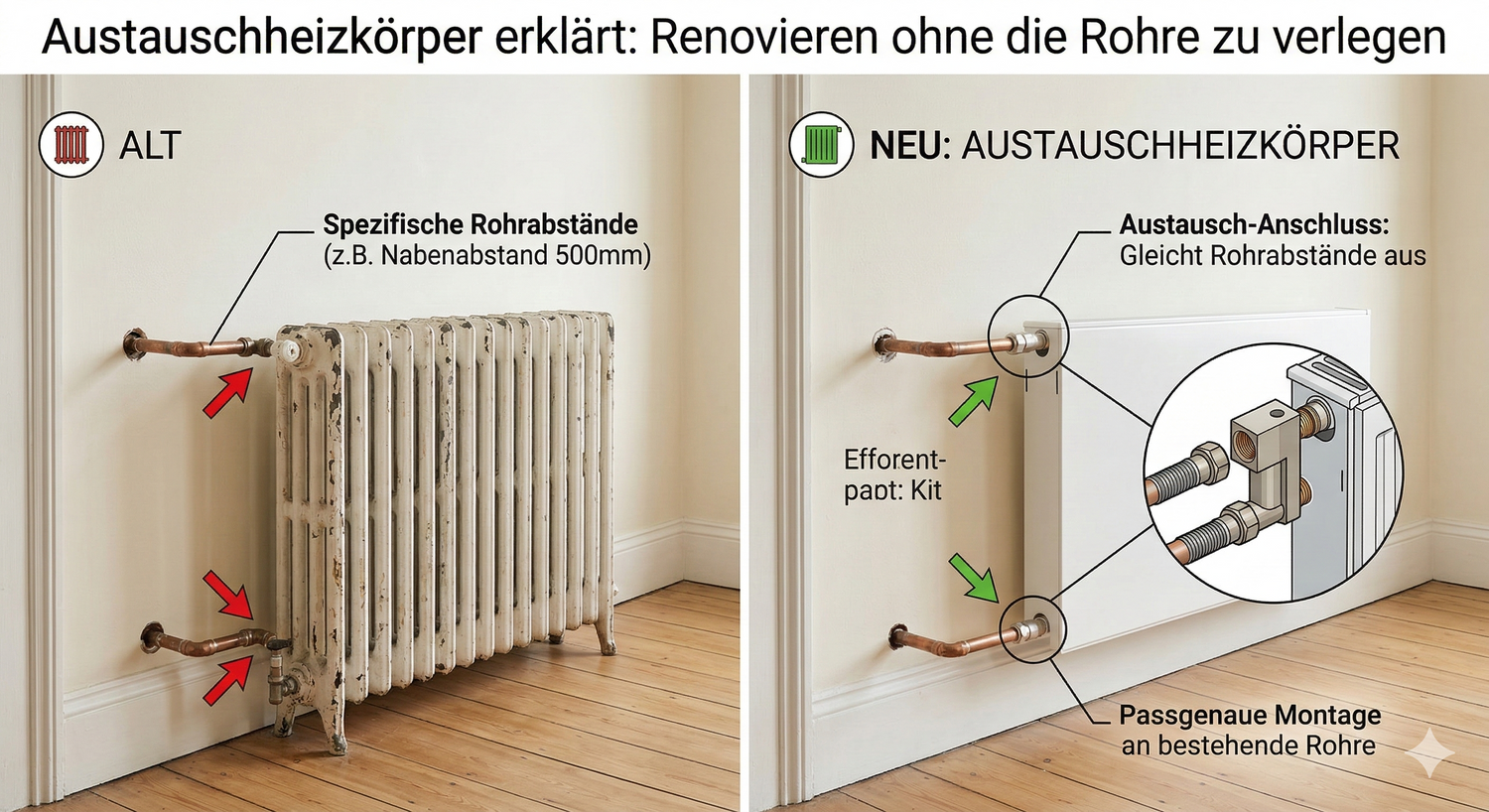 Austauschheizkörper erklärt: Renovieren ohne die Rohre zu verlegen