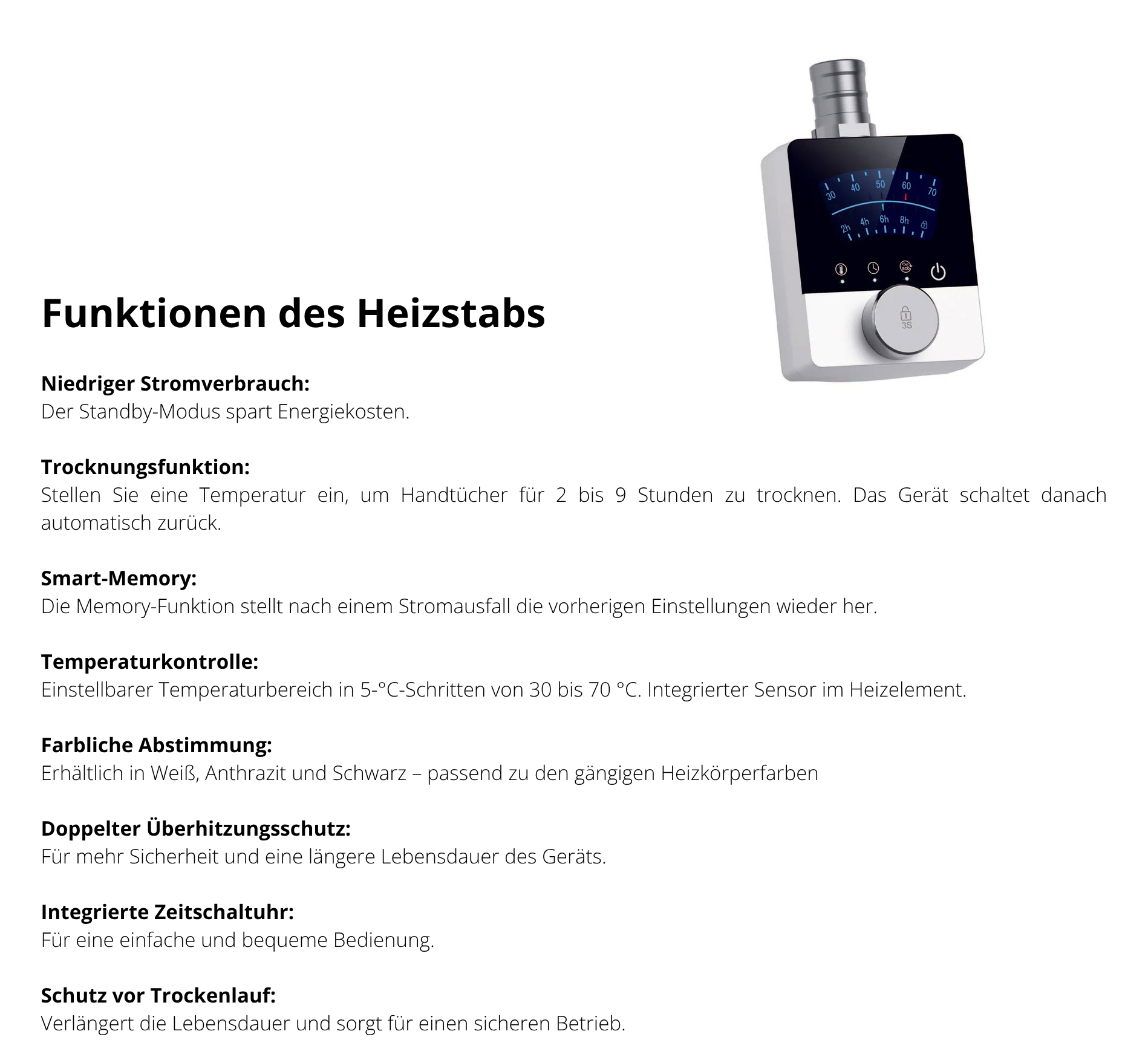 Handtuchheizkörper Elektrisch PLANIS inkl. Heizstab