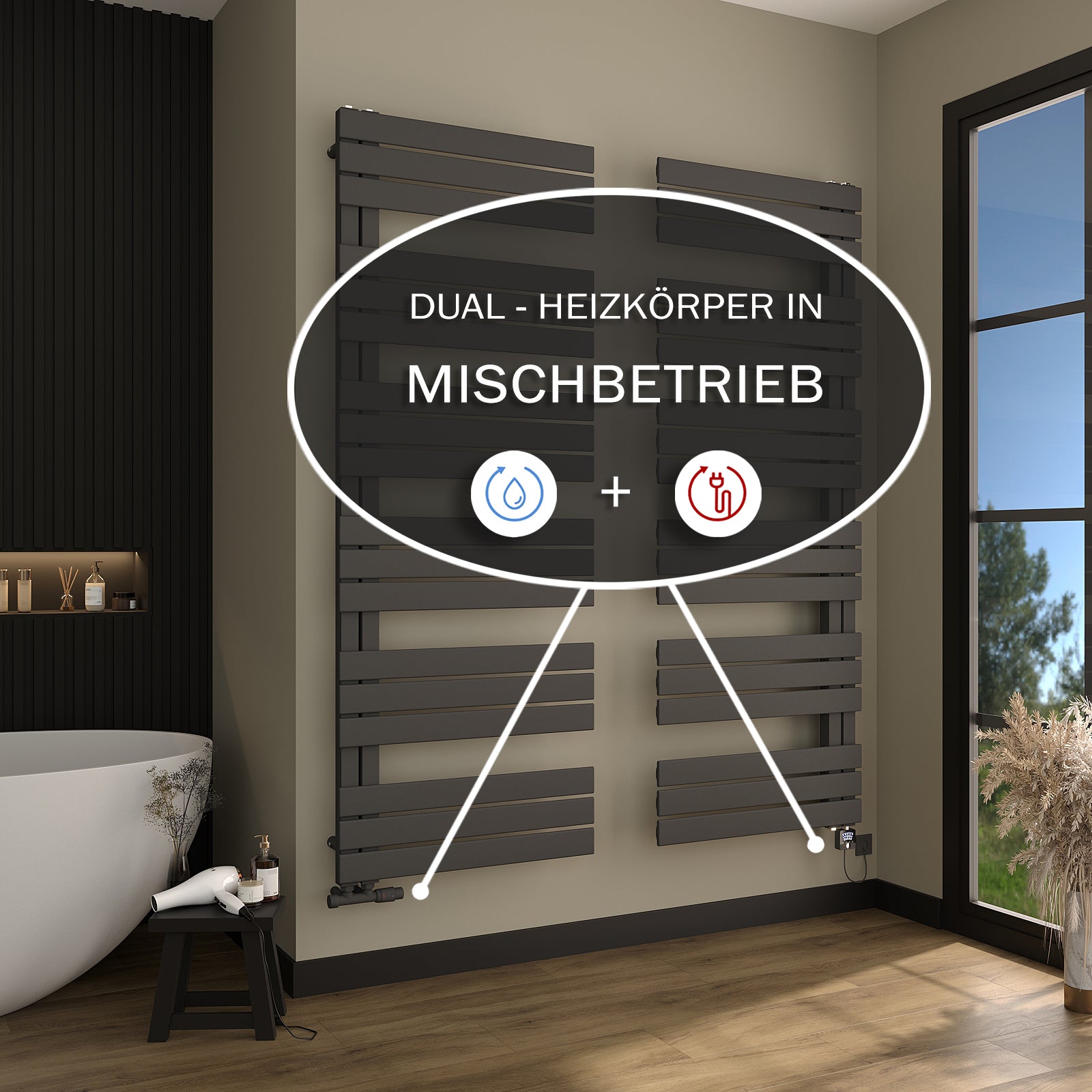 Handtuchheizkörper NOVON, Designheizkörper seitlich offen