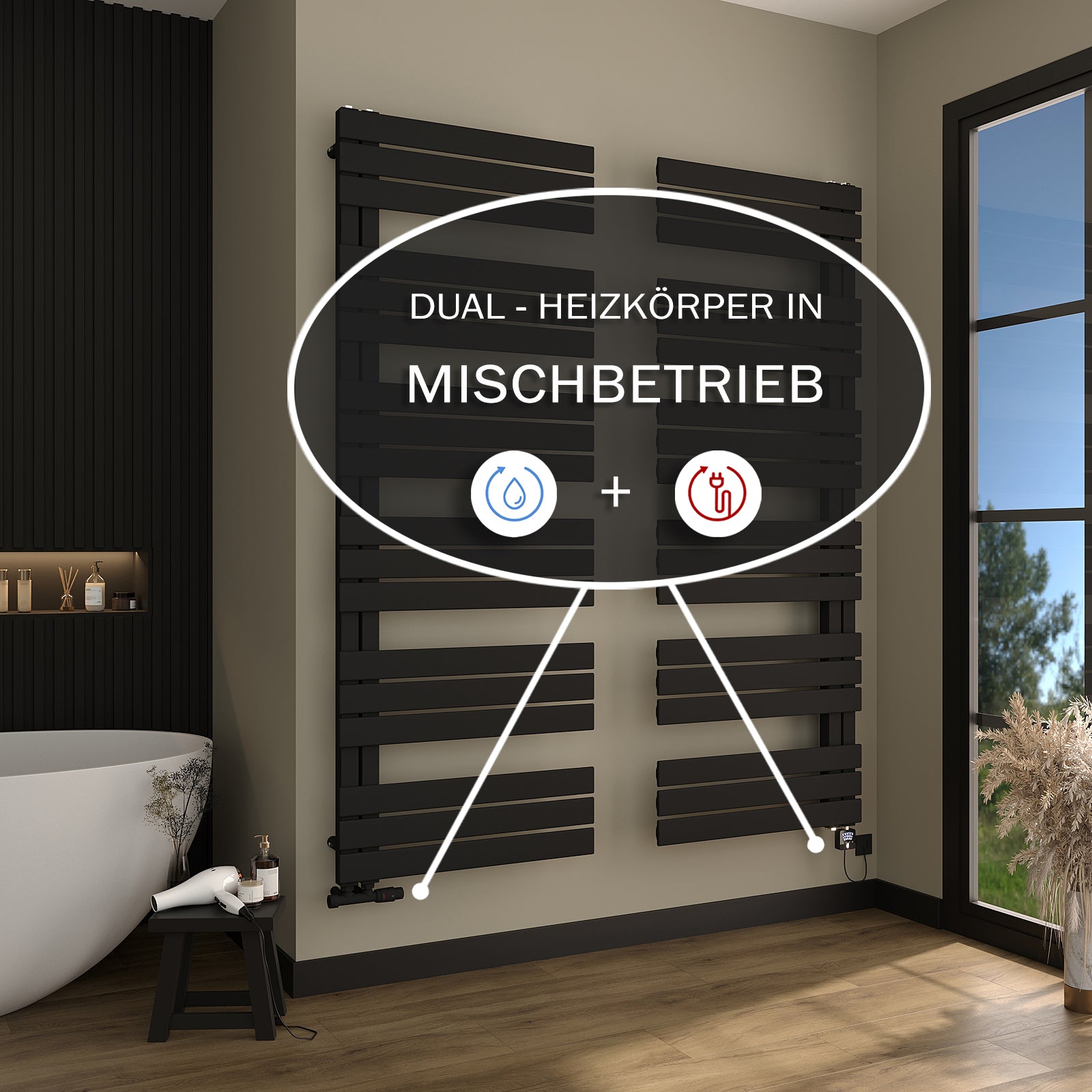 Handtuchheizkörper NOVON, Designheizkörper seitlich offen