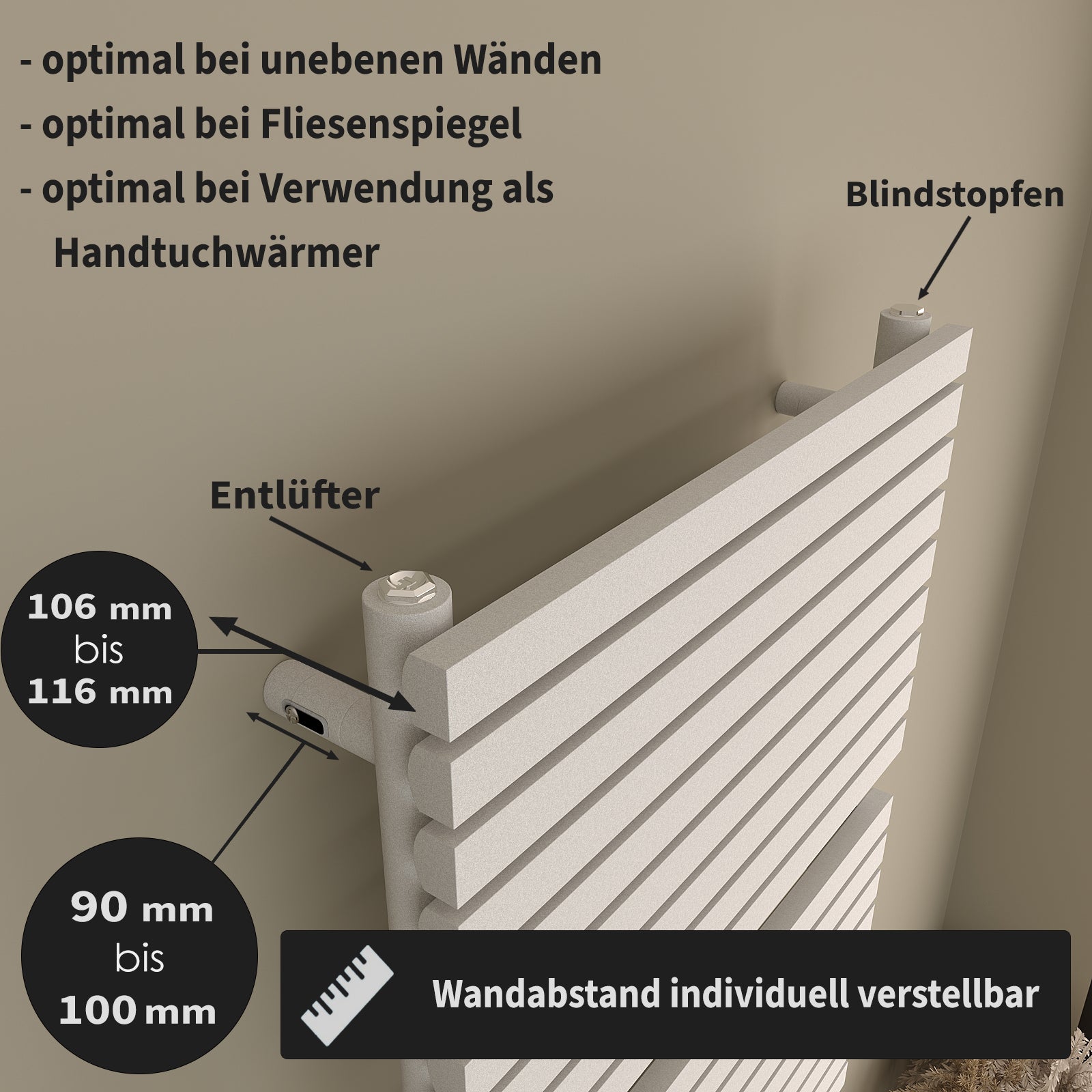 Badheizkörper mit Mittelanschluss Handtuchwärmer LAMELLA