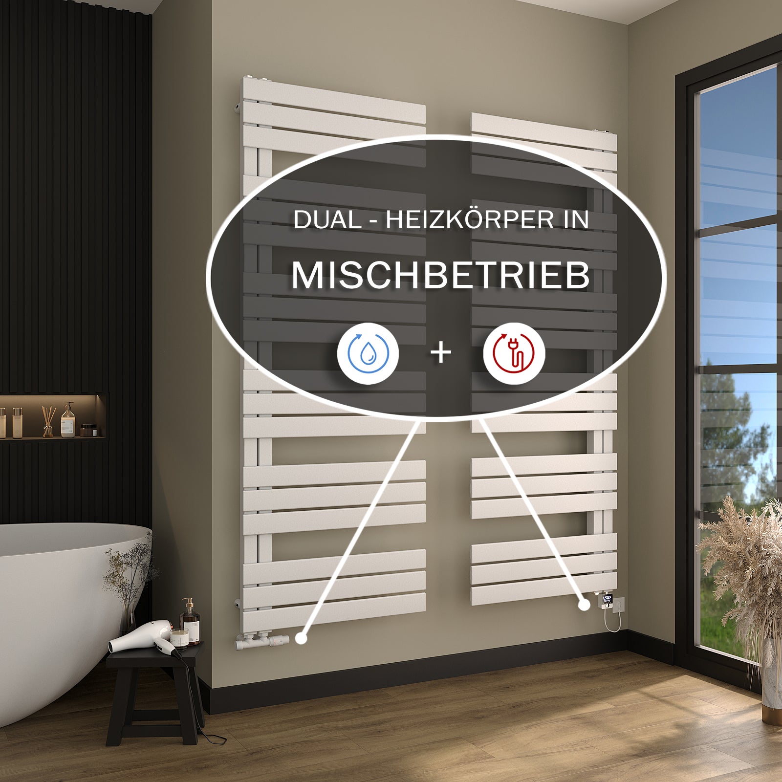 Design-Handtuchheizkörper NOVON, seitlich offen