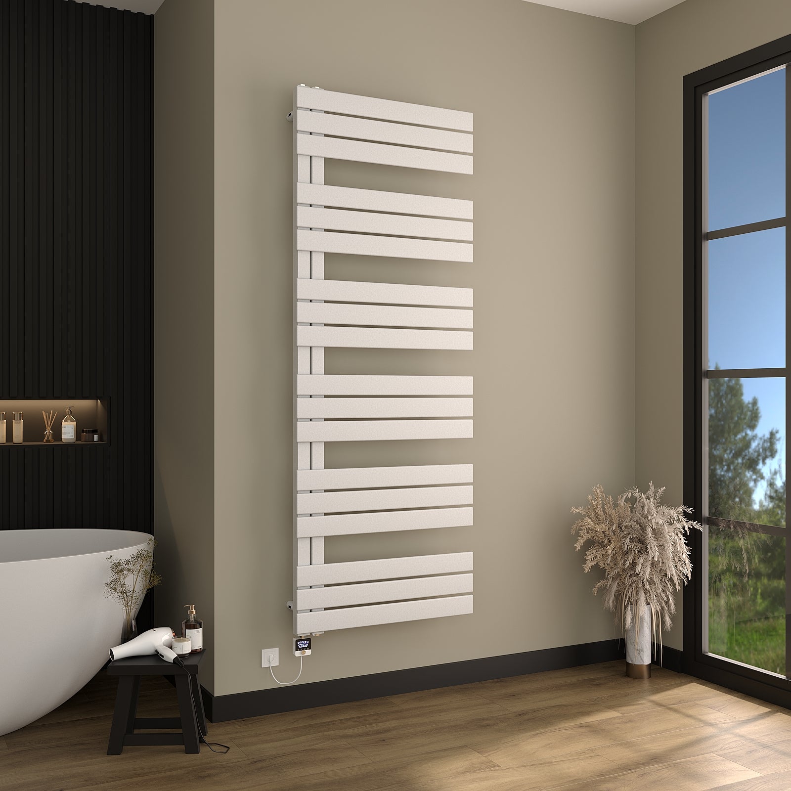 Elektrischer Design-Badheizkörper NOVON, seitlich offen, inkl. Heizstab