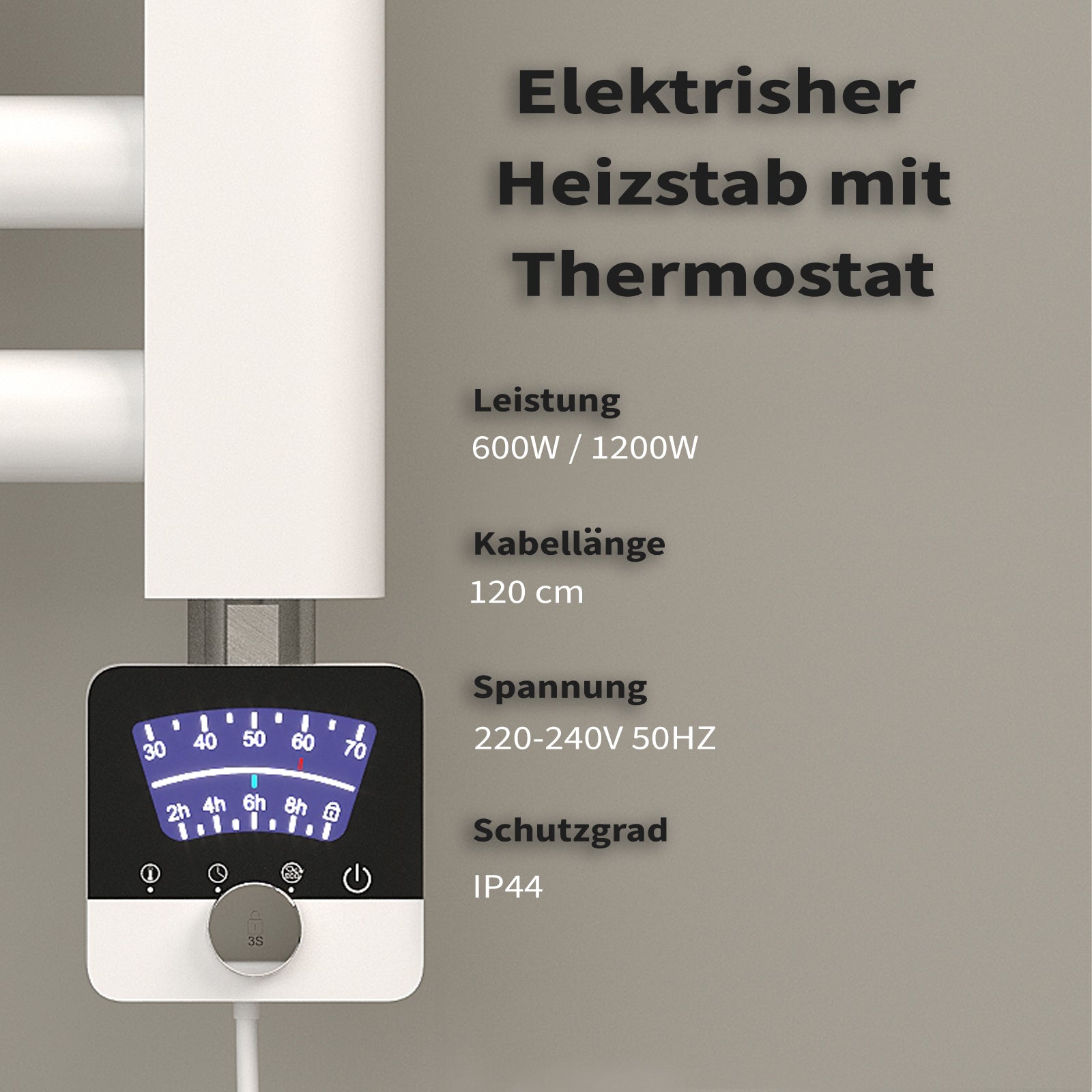 Handtuchheizkörper Elektrisch SOLANO inkl. Heizstab, Weiß