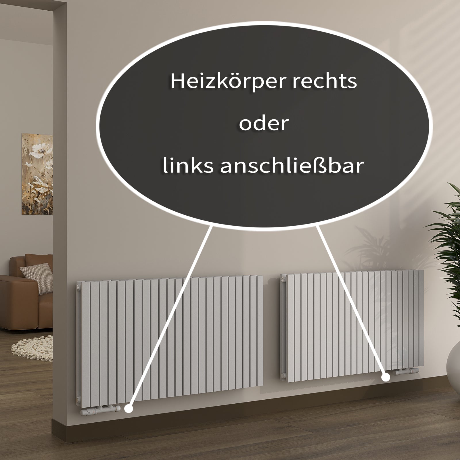 Design-Paneelheizkörper horizontal NOVALIS, doppellagig mit Seitenanschluss