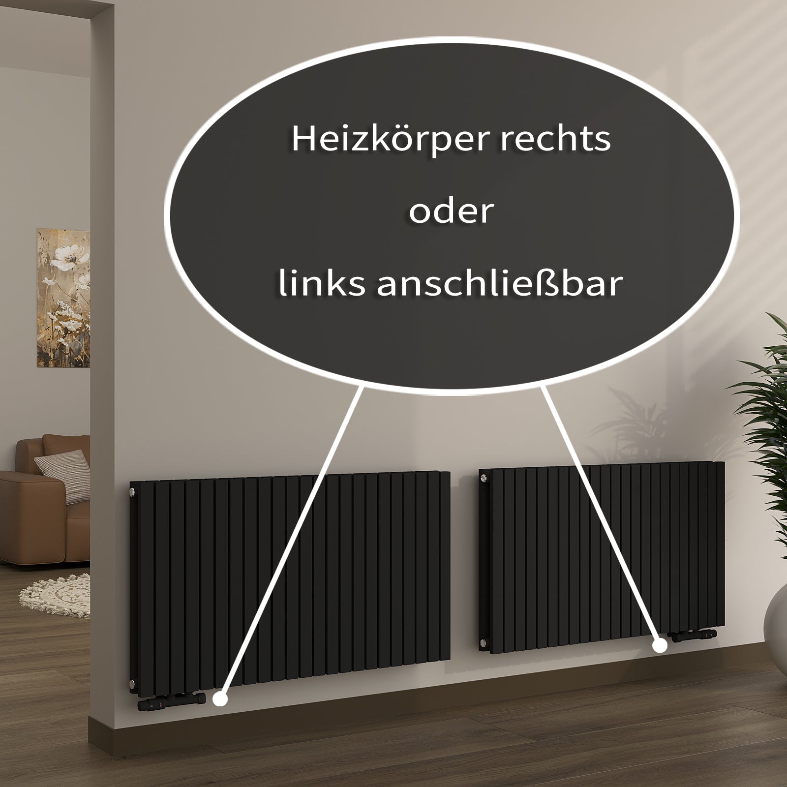 Design-Paneelheizkörper horizontal NOVALIS, doppellagig mit Seitenanschluss