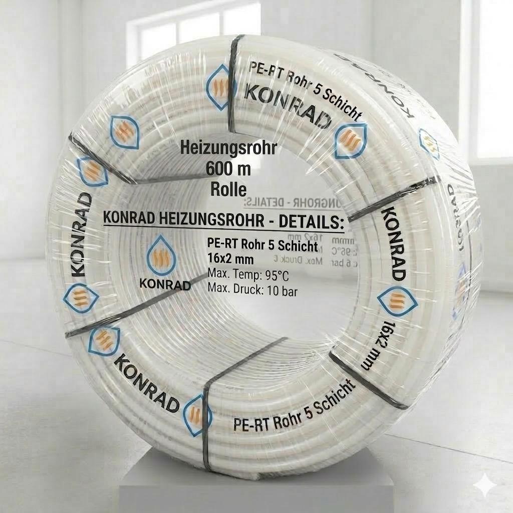 PE-RT Rohr für Fußbodenheizung 16 x 2 mm – 600 m Rolle – 5-Schicht Profi-Qualität